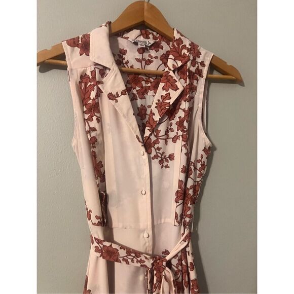 Nanette Lepore 4 Sleeveless Button Down A-Line Dress Cream Rust Floral Midi - Picture 6 of 11